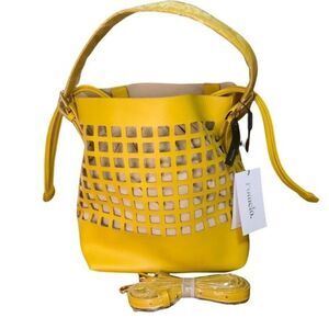 Pomelo. Yellow Bucket Purse Shoulder Strap Die Cut Square Design NWT